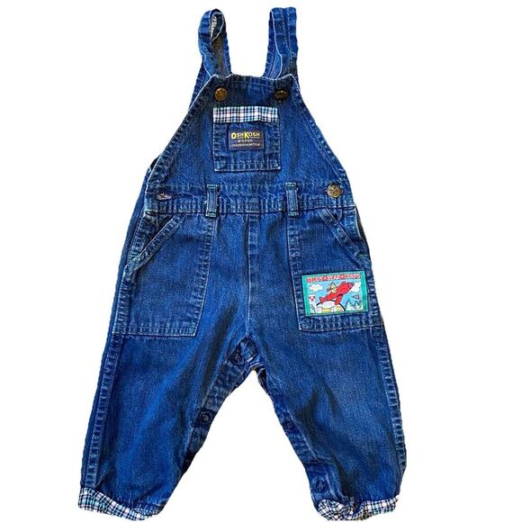 VTG Oshkosh BGosh Vestbak Unisex Baby 18M Denim Union Overalls Teddy Bear Corps - Picture 1 of 10